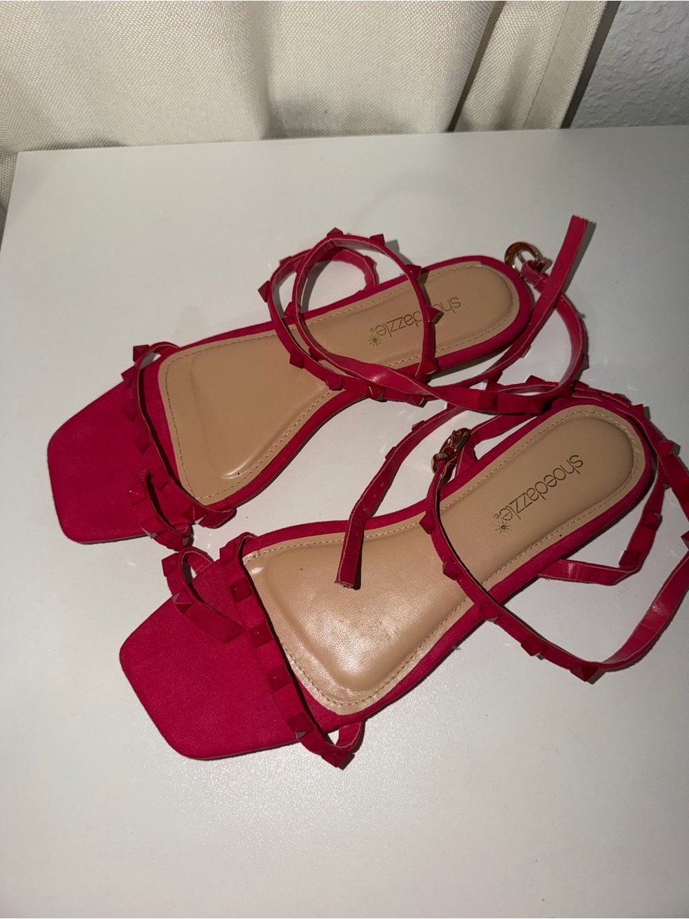 Shoe Dazzle Hot Pink Studded Ankle-Strap Heels